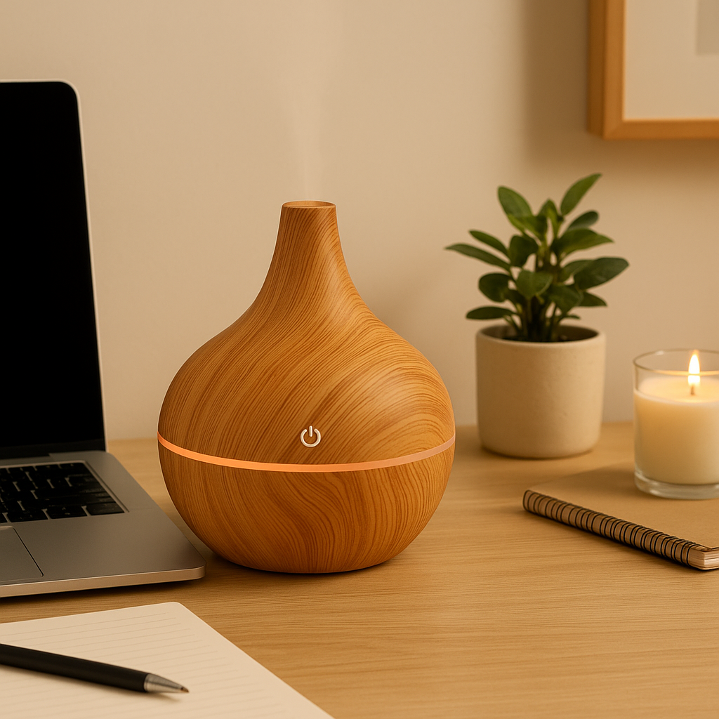 Light wood look humidifier and air diffuser