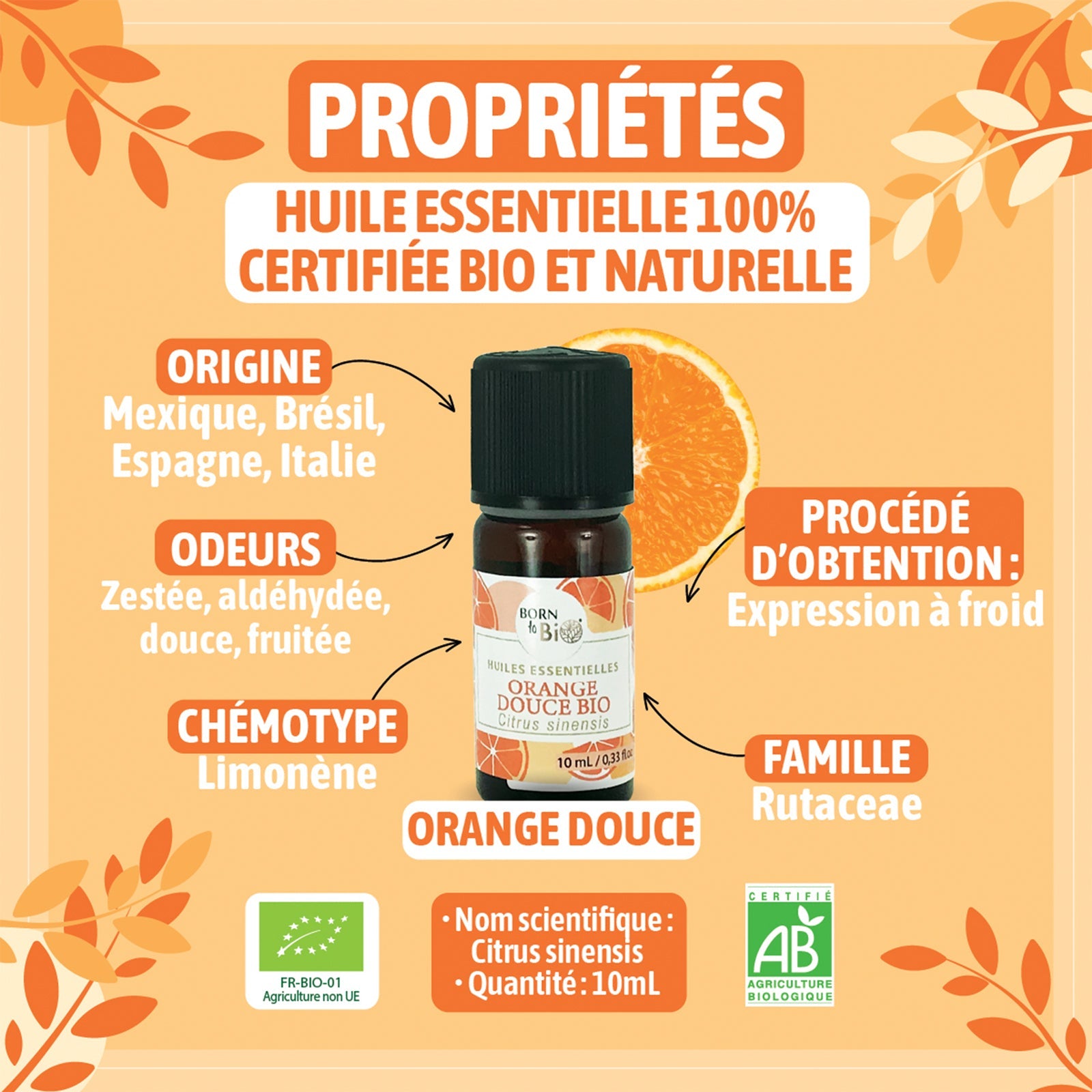 Huile essentielle Orange douce Certifiée Bio